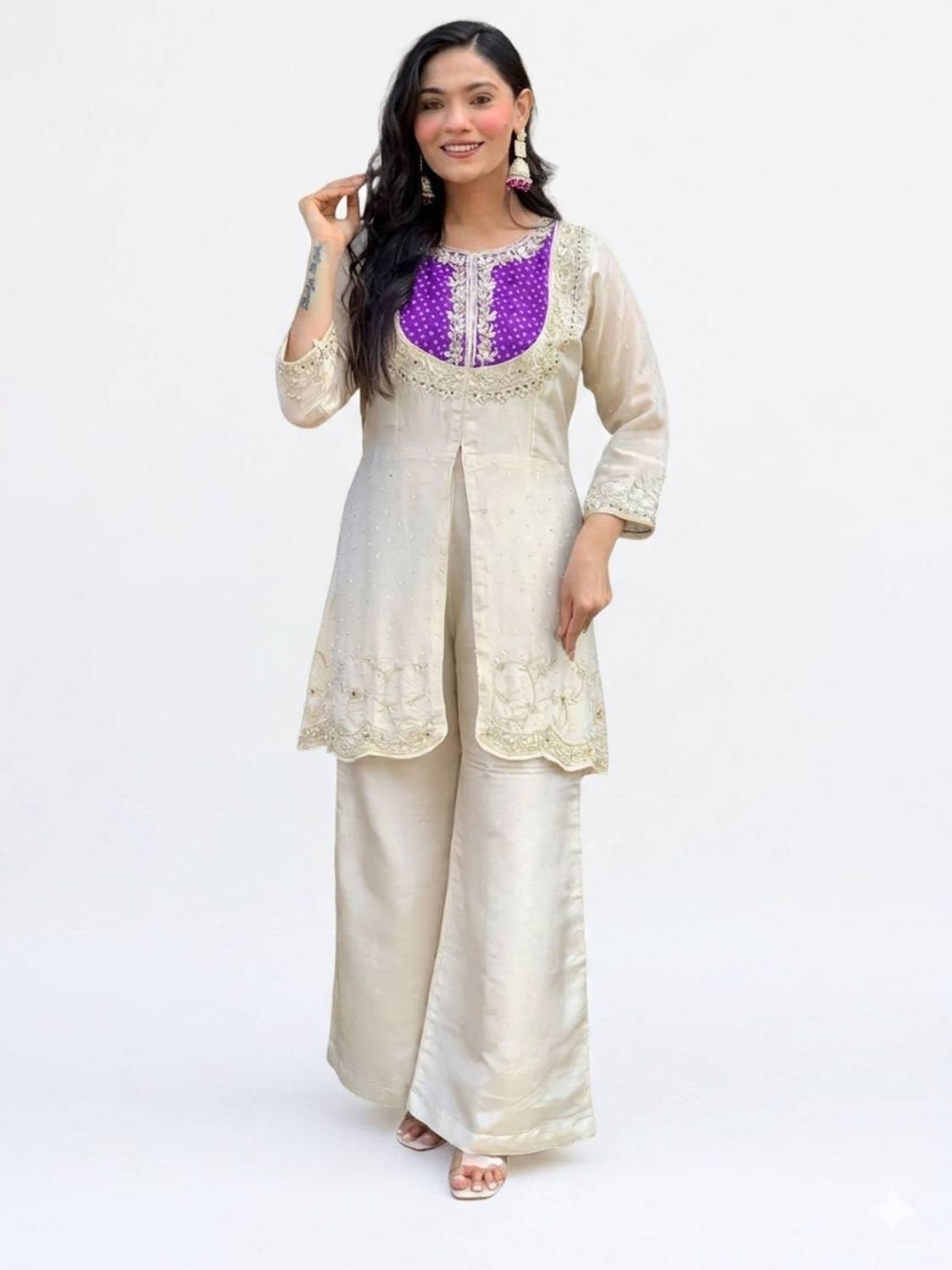 ANGELOUTLETS Women Ethnic Top Palazzo Set