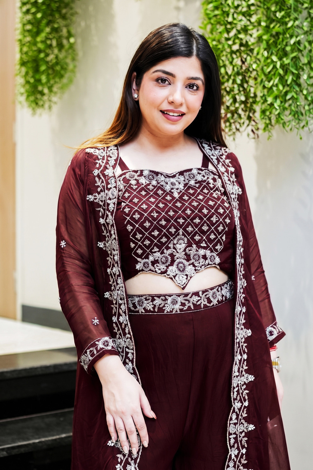 Image of VEEDHRUMI ENTERPRISE Women Silk Blend Crop Top Palazzo Ethnic Jacket Set
