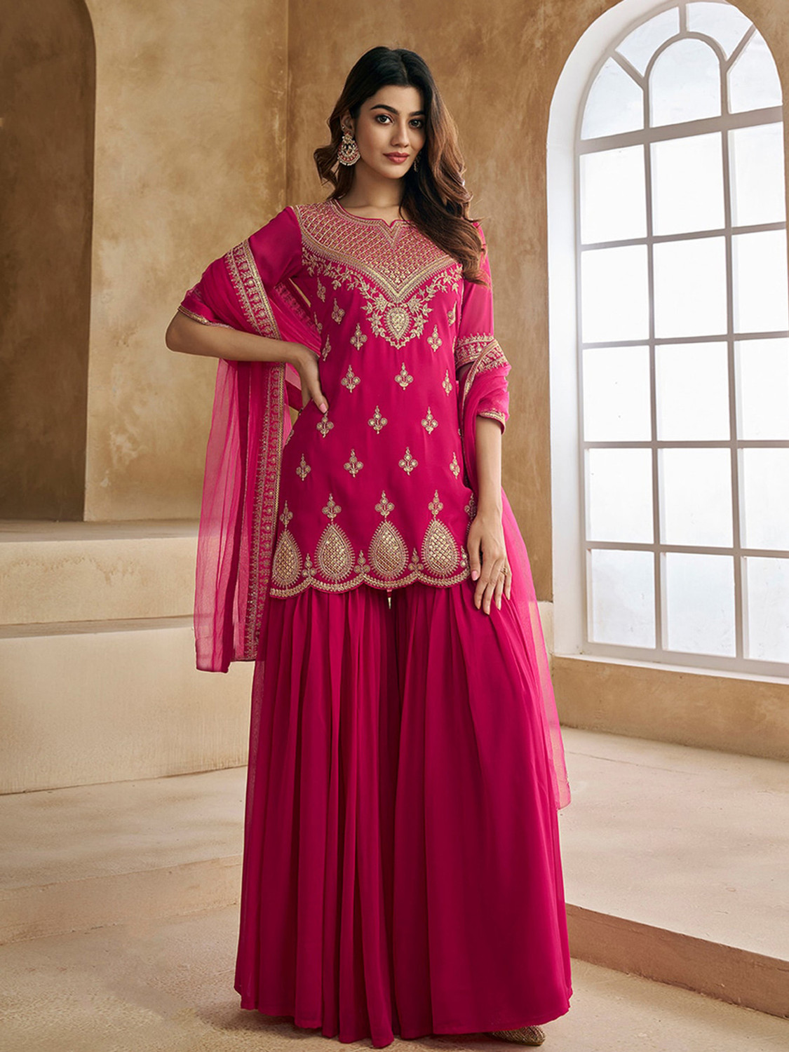 Image of Trijal Fab Women Kurta Sharara Dupatta Set