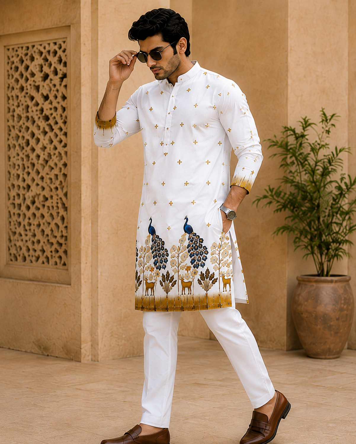 Image of MENTIFIC Men Cotton Rayon Kurta Pyjama Set