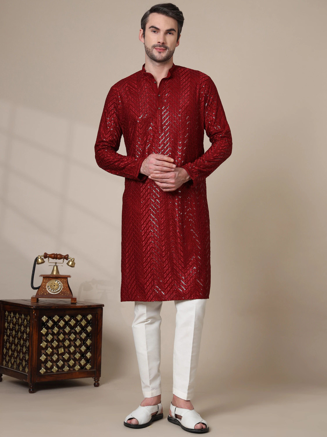 Image of ADHIRAJAN Men Kurta Pyjama Set