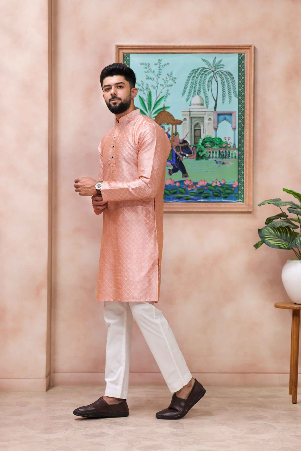 Image of Koshin Men Self Design Straight Kurta