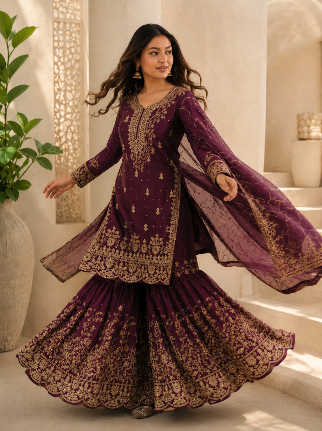 Image of DEETIBOUTIQUE Women Kurta Sharara Dupatta Set