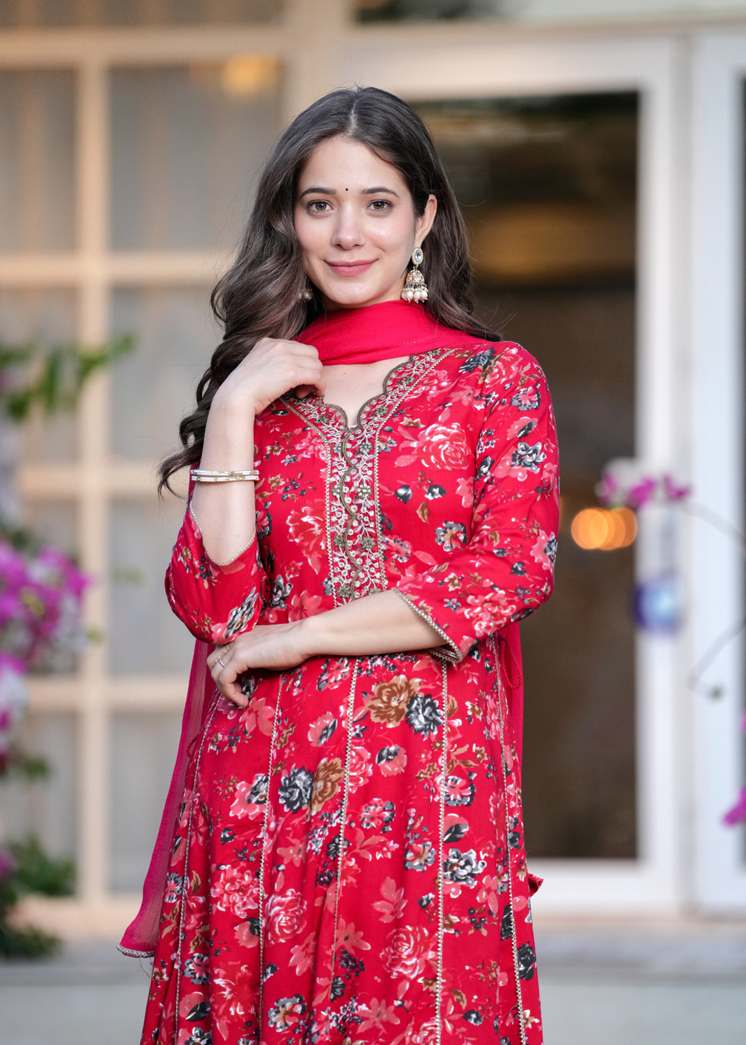 Image of TOULIN FAB Floral Print Kurta, Trouser /Pant & Dupatta Set