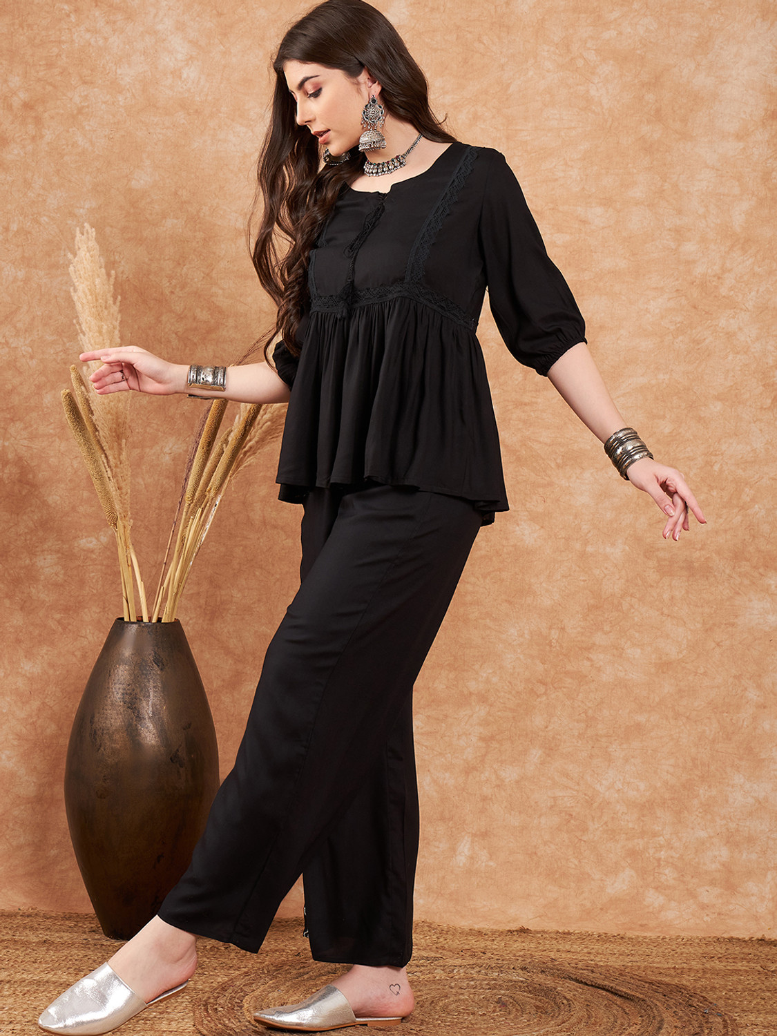 Image of Bunaiwala Women Ethnic Top Palazzo Set