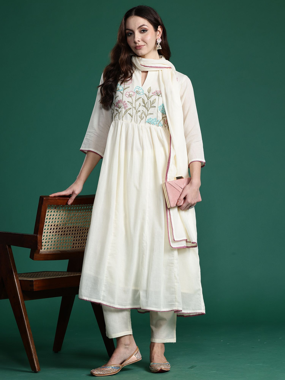 Image of Indo Era Women Pure Cotton Kurta Pant Dupatta Set