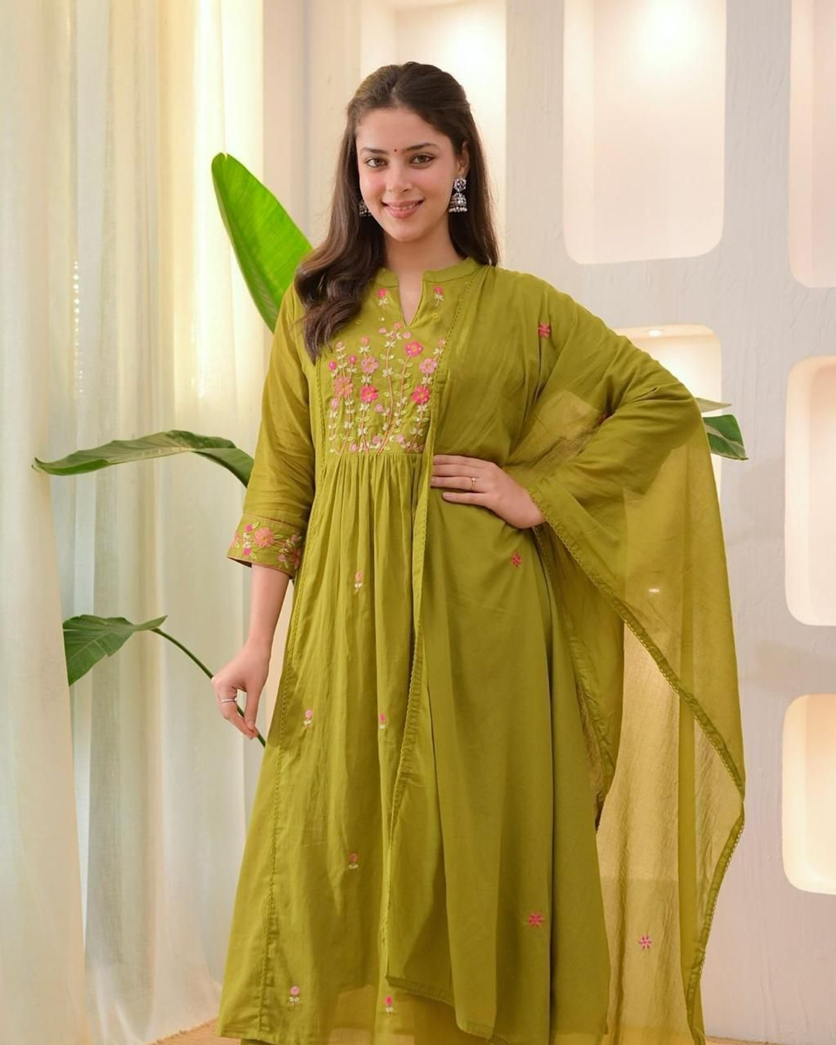 Image of RUA COLLECTION Women Pure Cotton Kurta Pant Dupatta Set