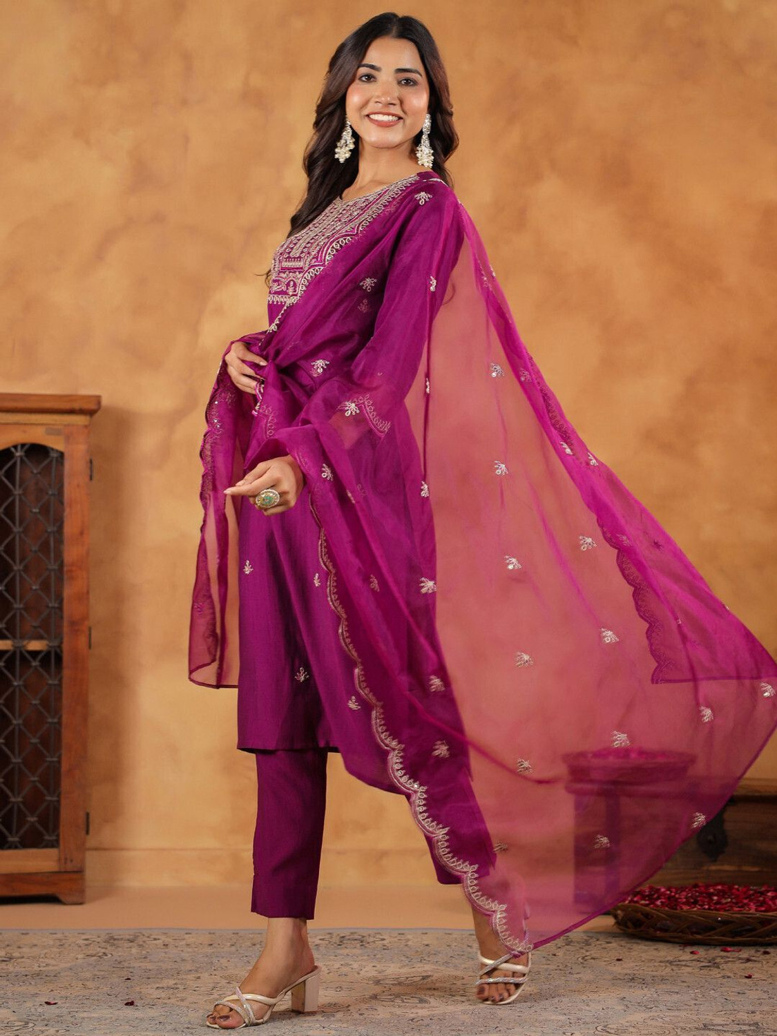 Image of Janasya Women Kurta Pant Dupatta Set