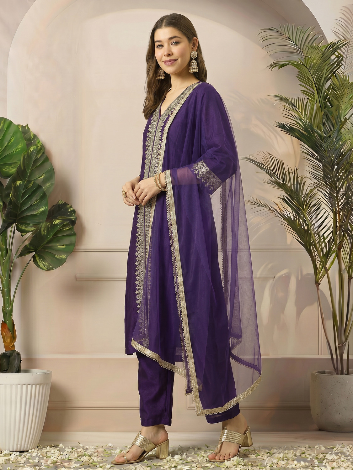 Image of Fabian Fashion Women Silk Blend Kurta Pant Dupatta Set