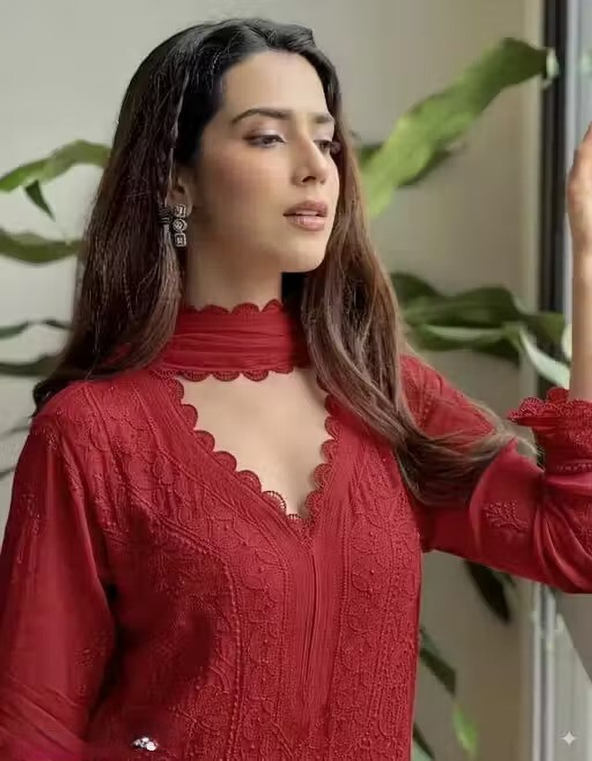Image of UNIQUEINT Embroidered Kurta, Palazzo & Dupatta Set