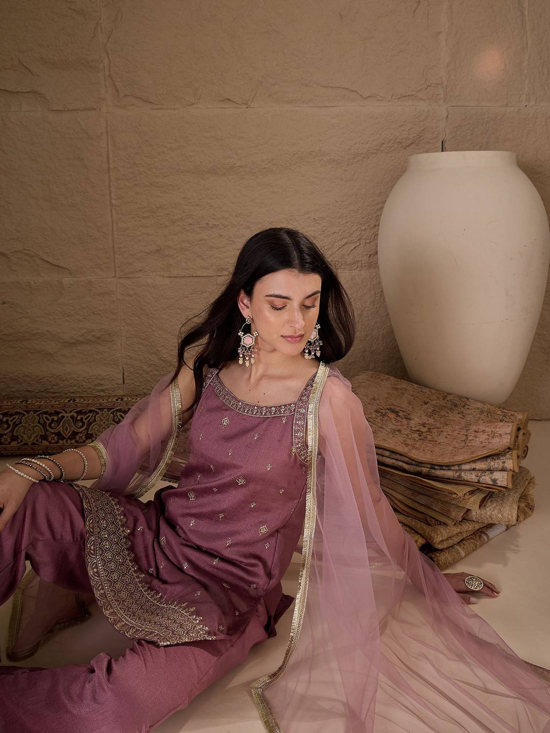 AVANSHEE Women Kurta Palazzo Dupatta Set