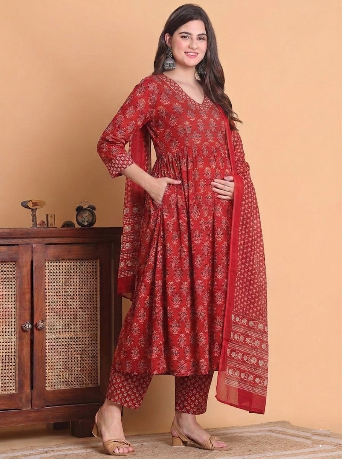Image of sky fab Women Kurta Pant Dupatta Set