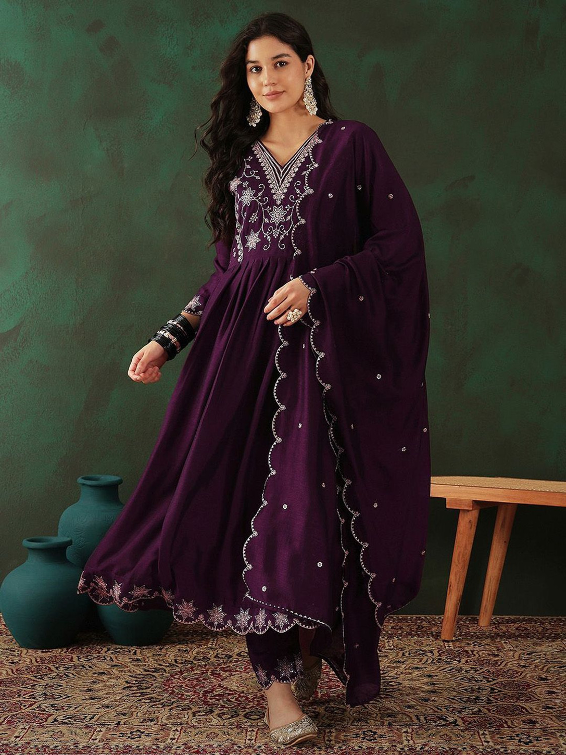 Image of Sangria Women Kurta Pant Dupatta Set