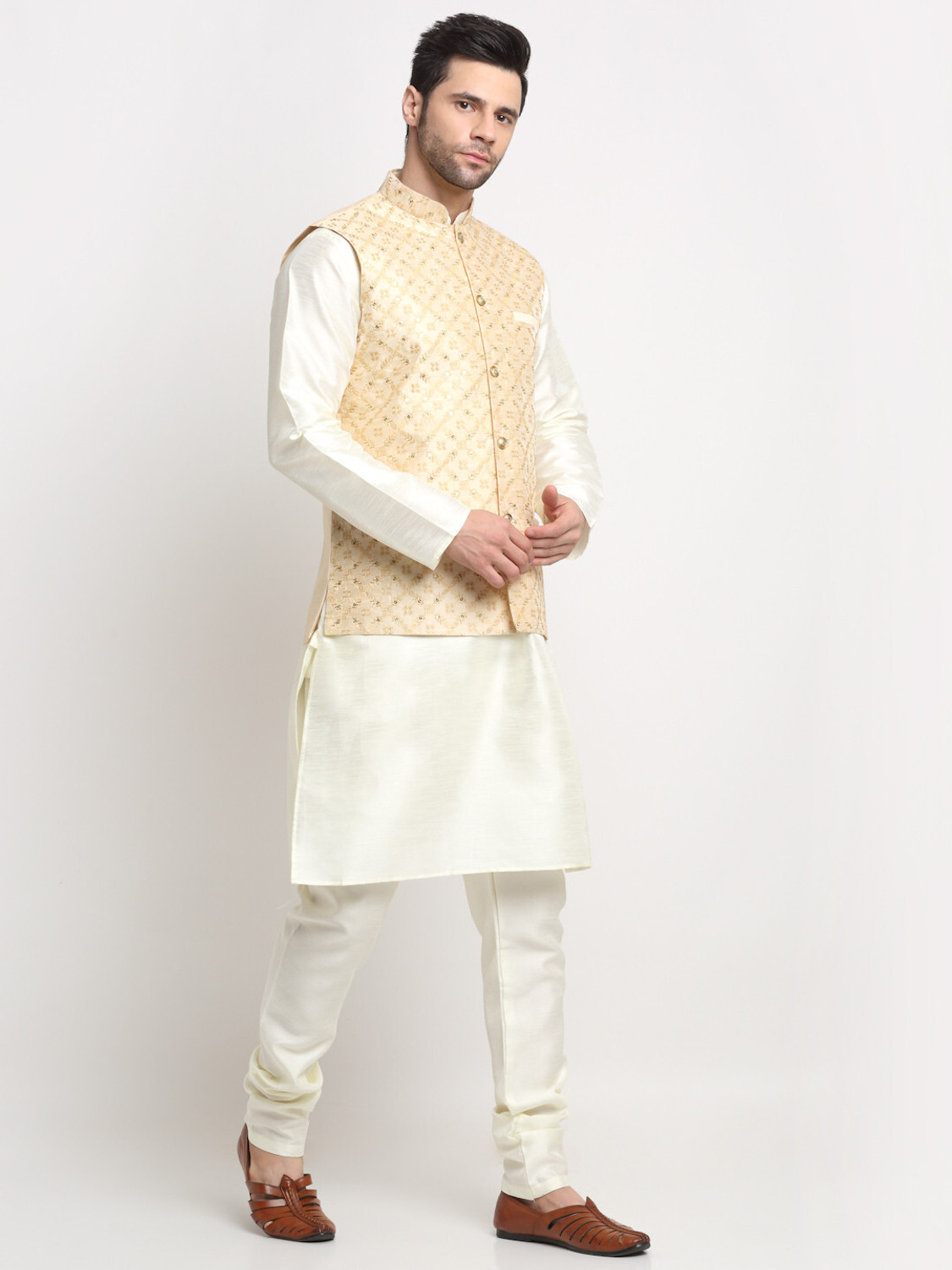 Image of kraft india Men Kurta Pyjama Ethnic Jacket Set