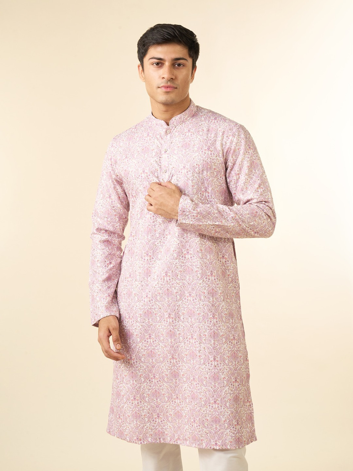 Image of DIWAS by Manyavar Men Paisley, Embroidered, Embellished, Printed Straight Kurta