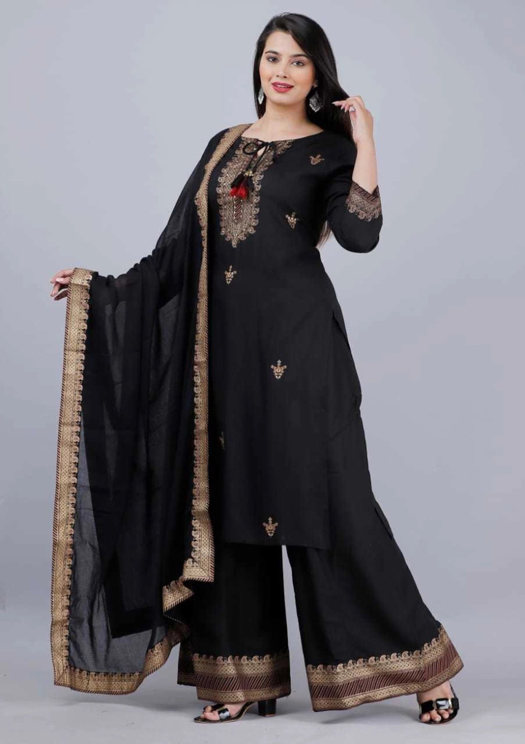 Image of shoecom Women Kurti Palazzo Dupatta Set