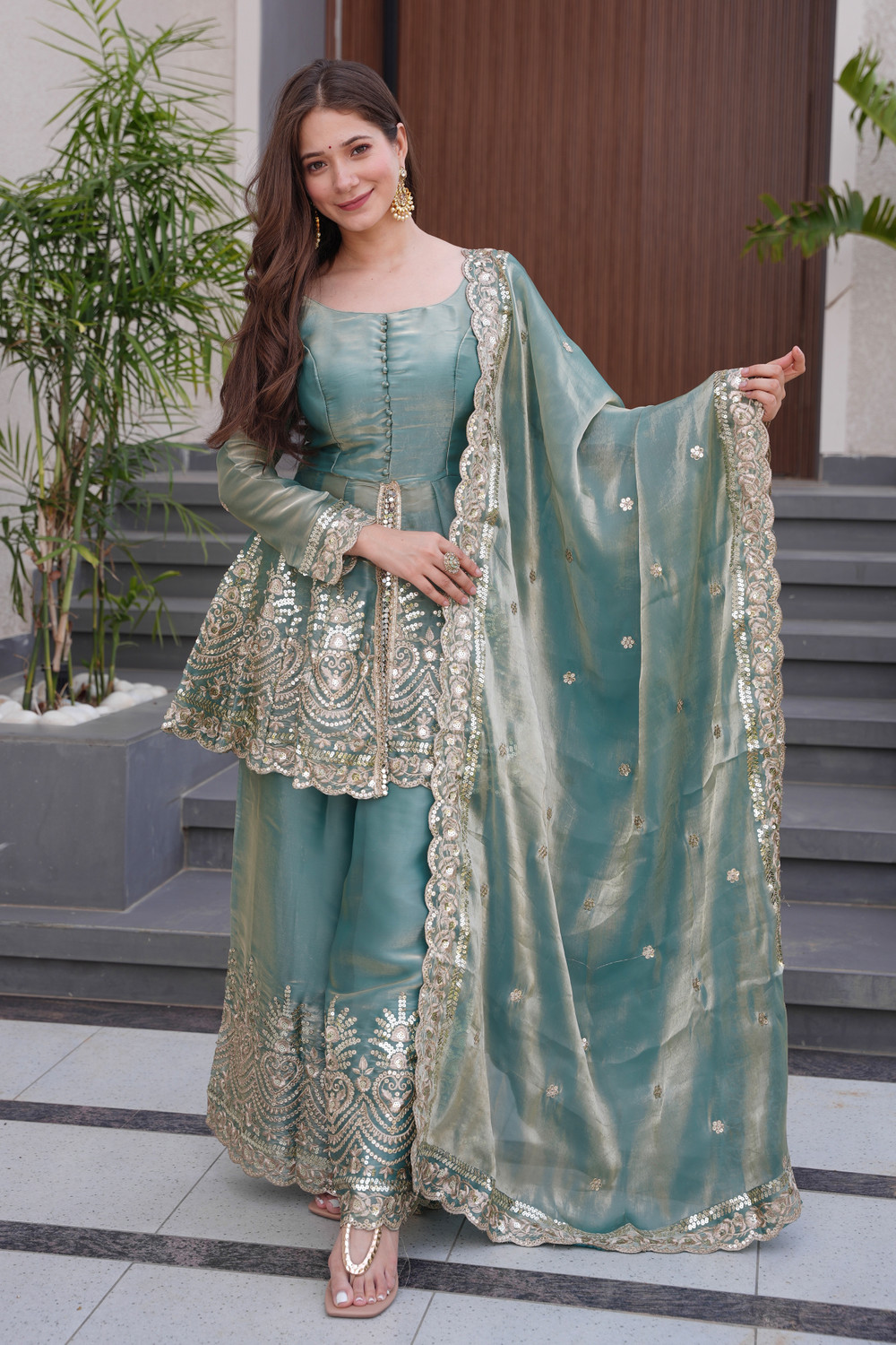Image of Trijal Fab Women Kurta Palazzo Dupatta Set