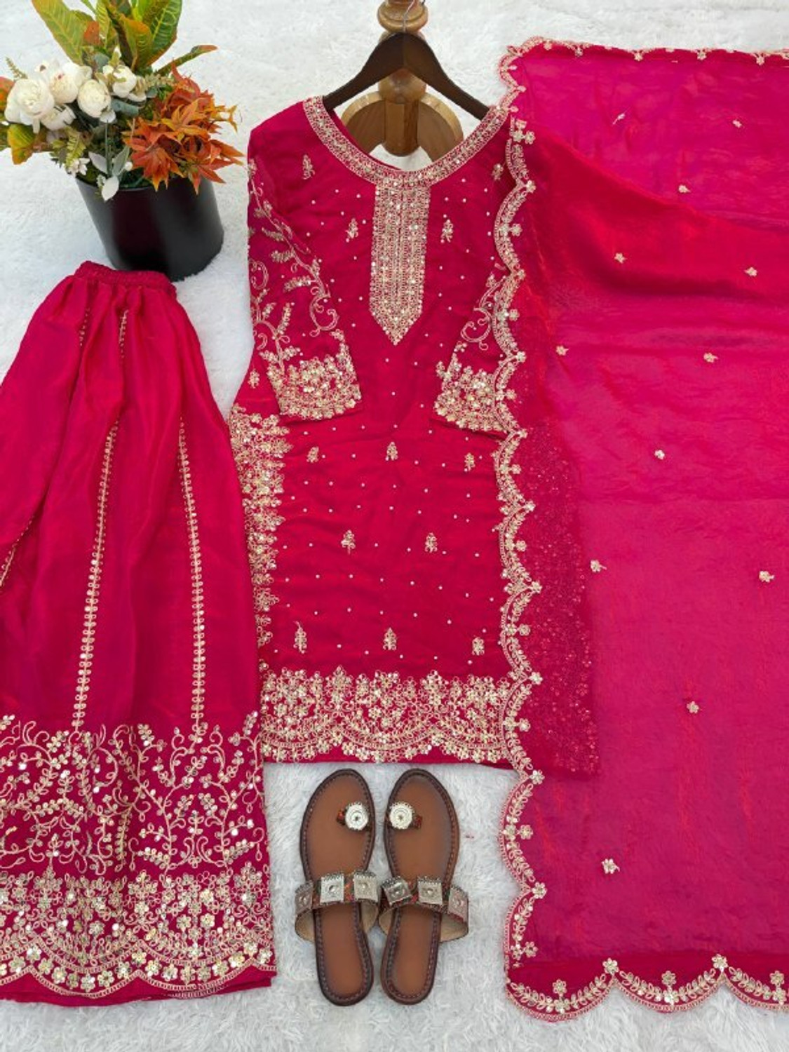 Image of Anghanbrothers Women Kurta Sharara Dupatta Set