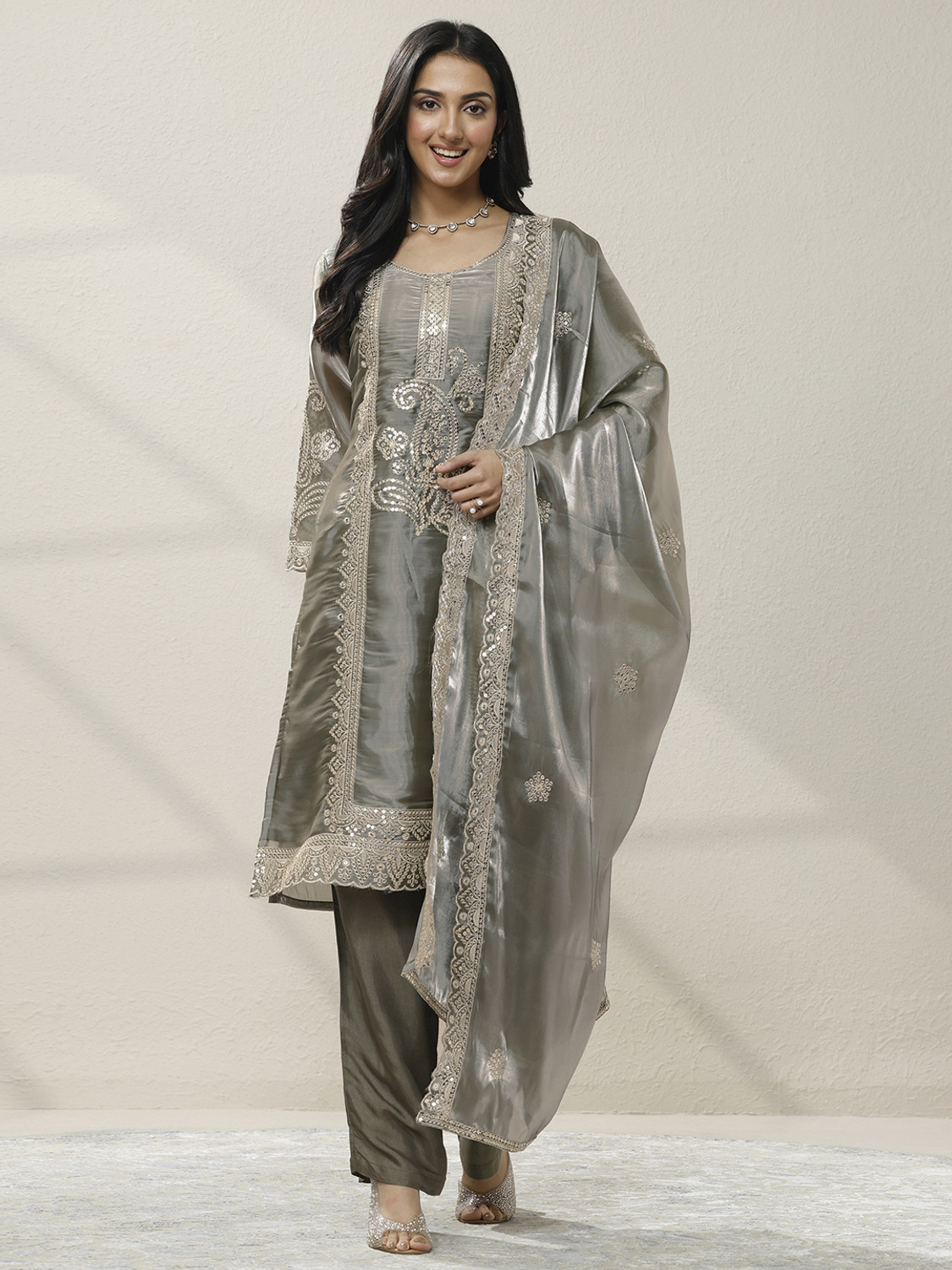 Image of LIBAS Women Silk Blend Kurta Pant Dupatta Set