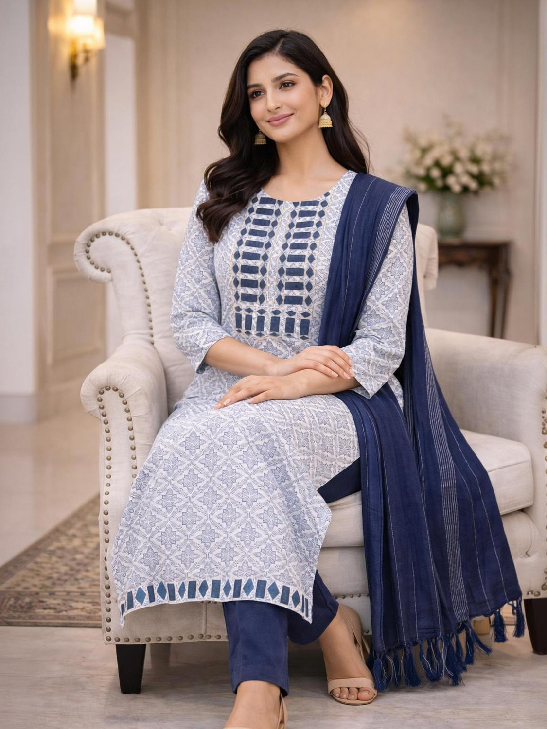 Image of M I COLLECTION Women Kurta Pant Dupatta Set