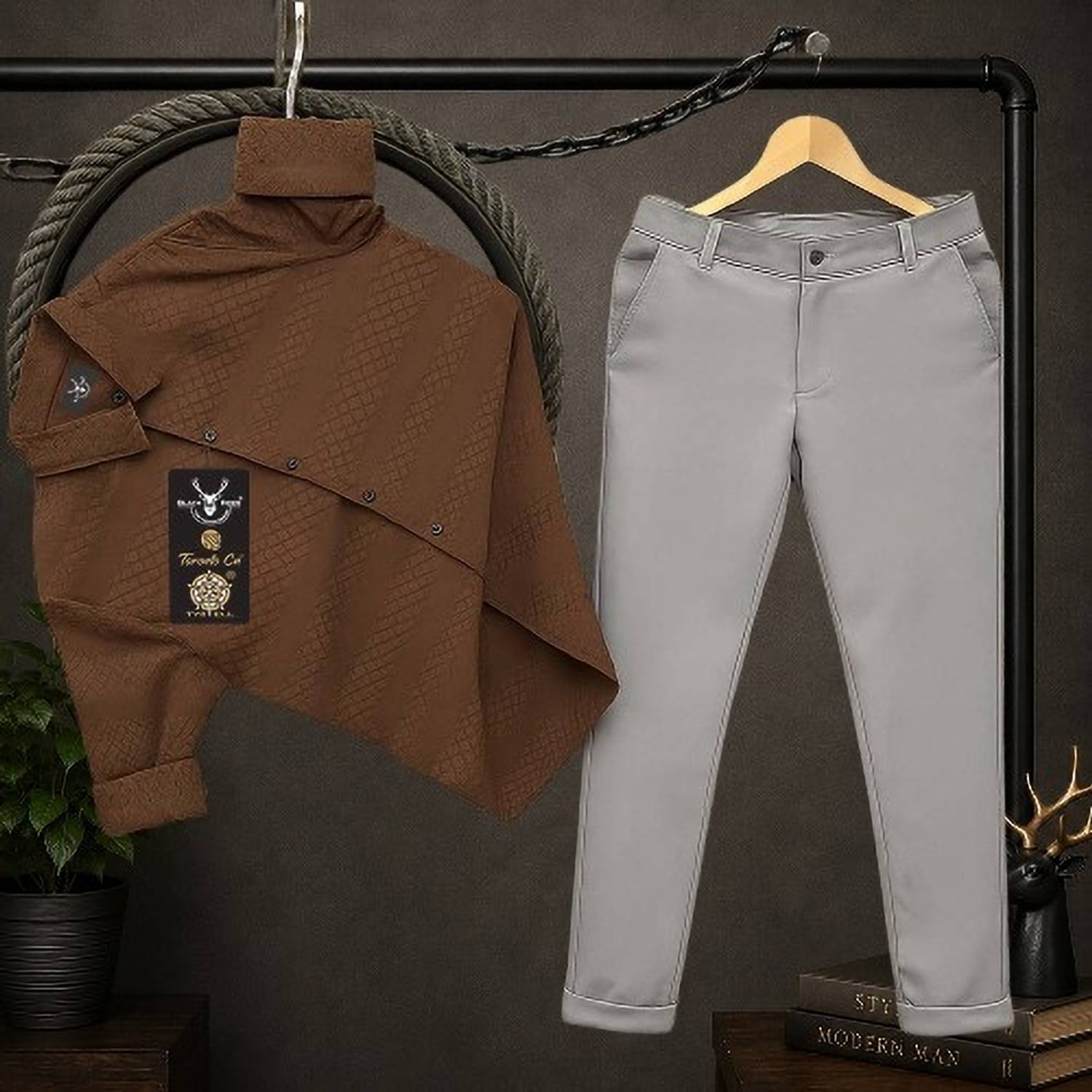 Black Deer Men Shirt Pant Set