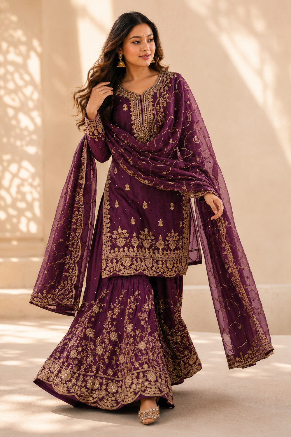 Image of DEETIBOUTIQUE Women Kurta Sharara Dupatta Set