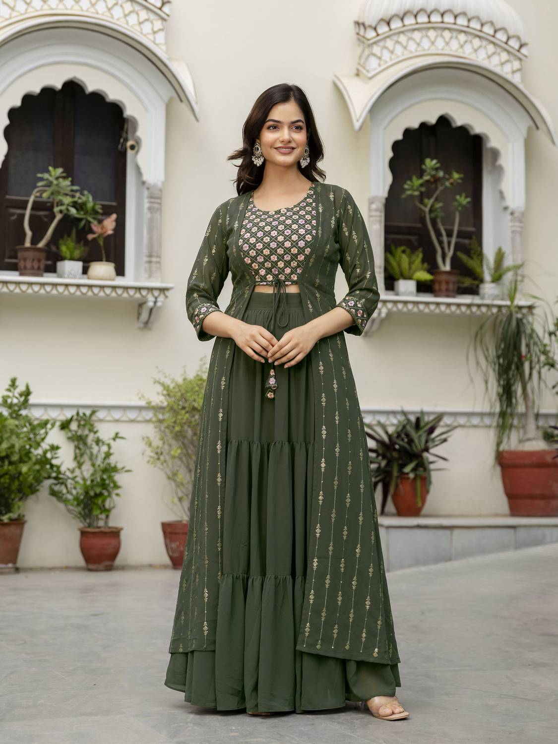 Party Wear Long Skirt With Crop Top And Jacket Flipkart Trendmalls Women Crop  Top Skirt Ethnic