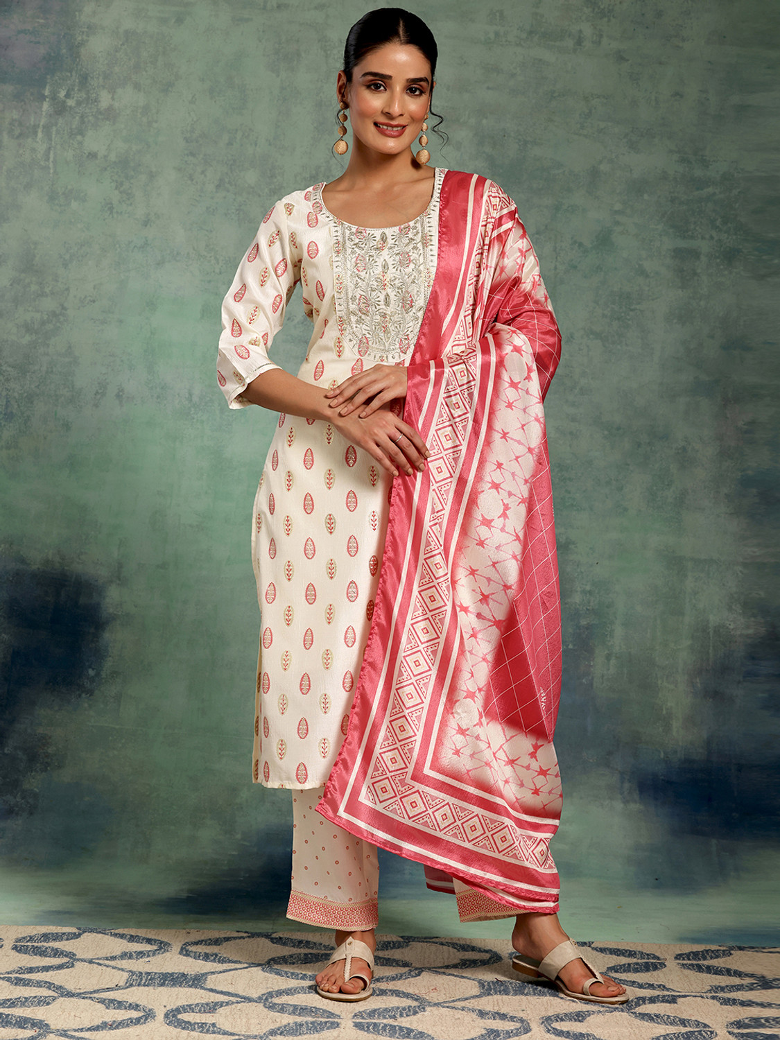 Image of LIBAS Women Kurta Palazzo Dupatta Set