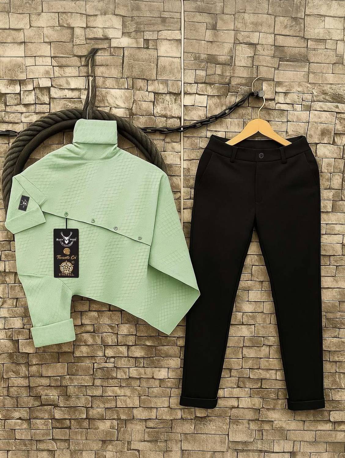 Black Deer Men Shirt Pant Set Black - Image 1