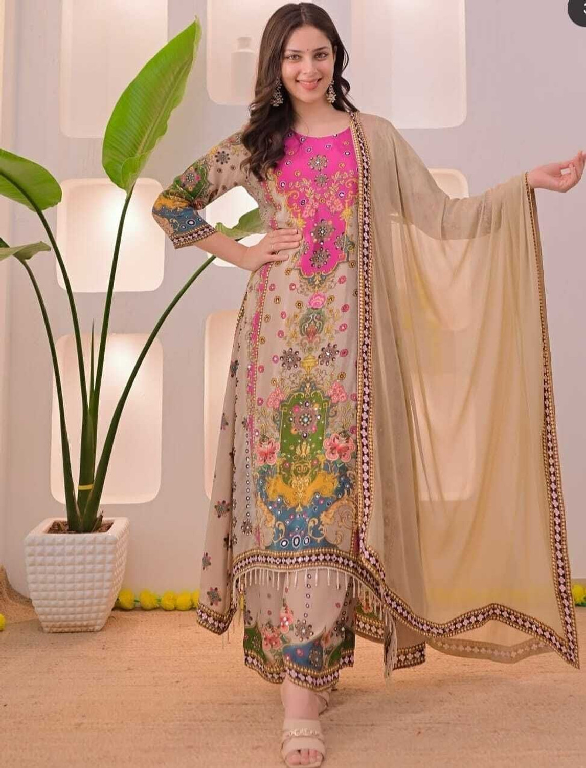 Image of MISHNEE FASHION Women Kurti Palazzo Dupatta Set