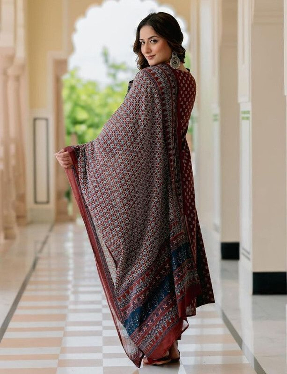 Image of Apparelia Women Viscose Rayon Kurta Palazzo Dupatta Set