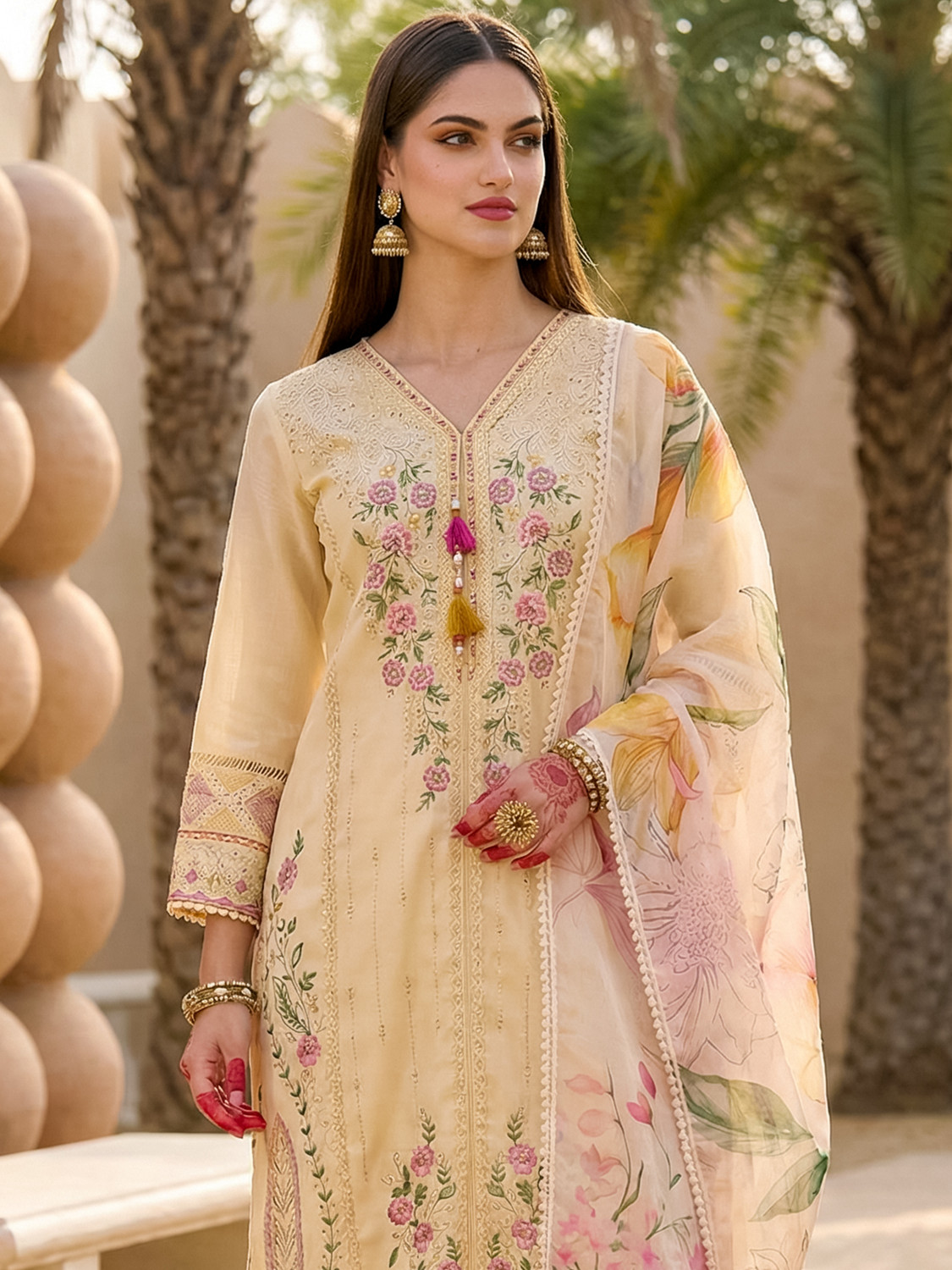 Image of Indo Era Women Silk Blend Kurta Pant Dupatta Set