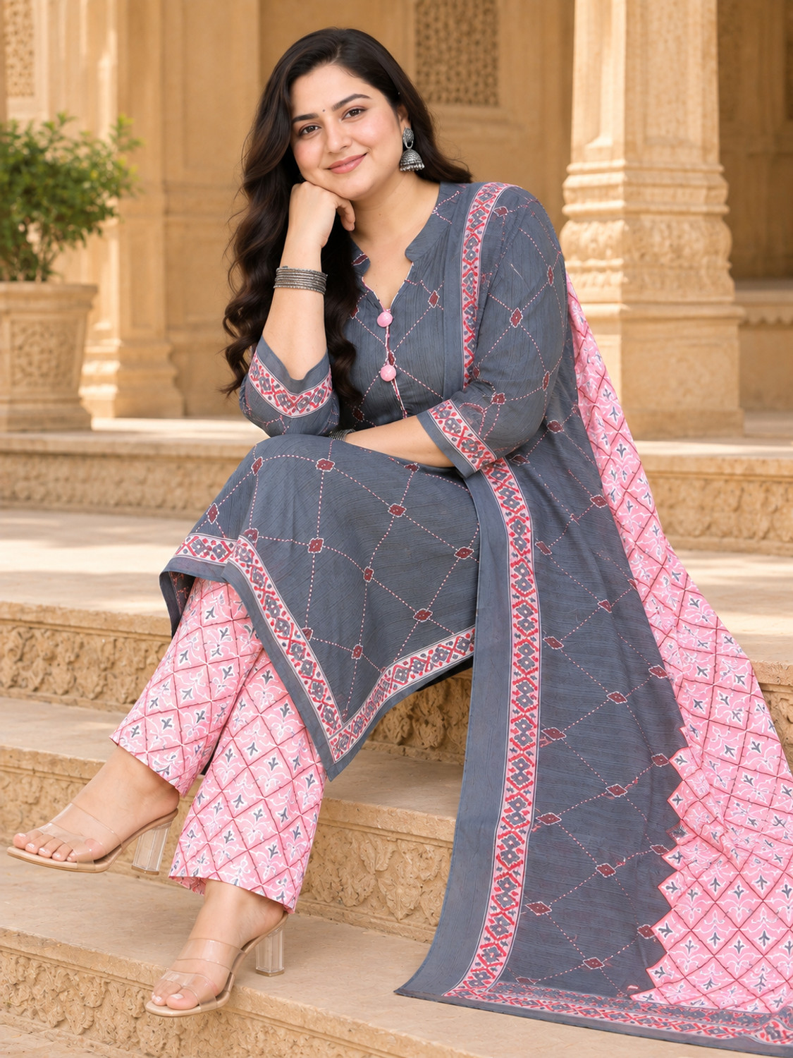 Image of Merira Women Cotton Blend Kurta Patiala Dupatta Set