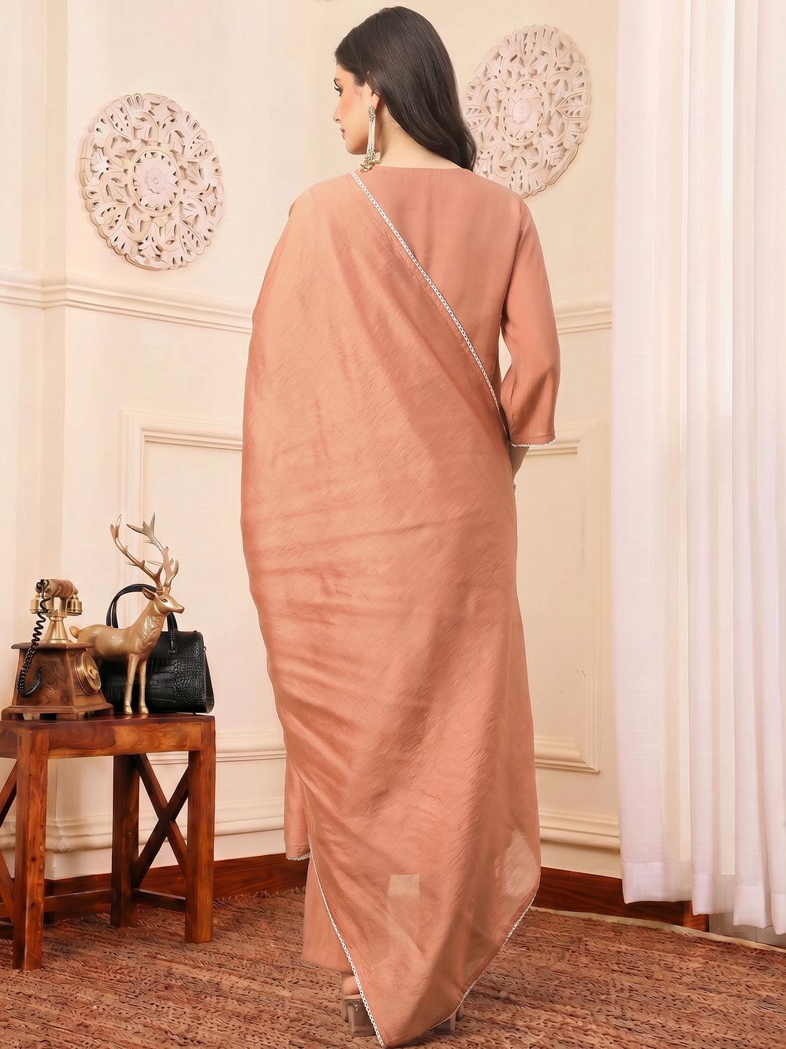 Image of AVANSHEE Women Chanderi Kurta Pant Dupatta Set