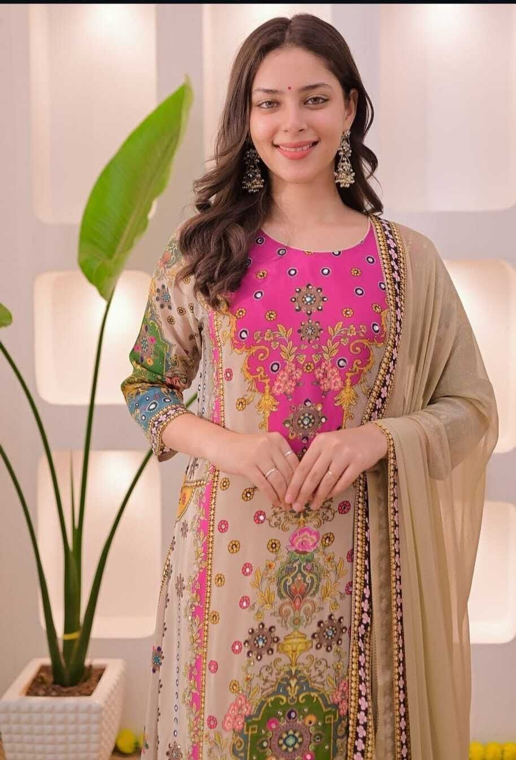 Image of MISHNEE FASHION Women Kurti Palazzo Dupatta Set