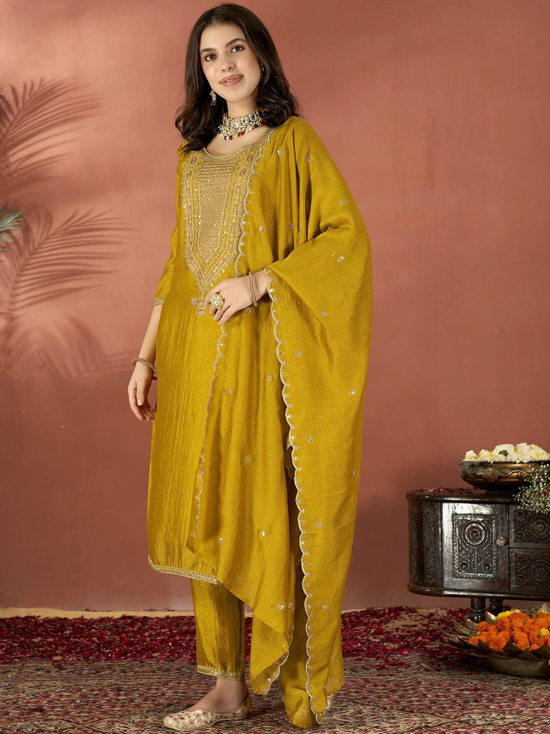 Image of Vaidehi Fashion Embroidered Kurta, Salwar & Dupatta Set