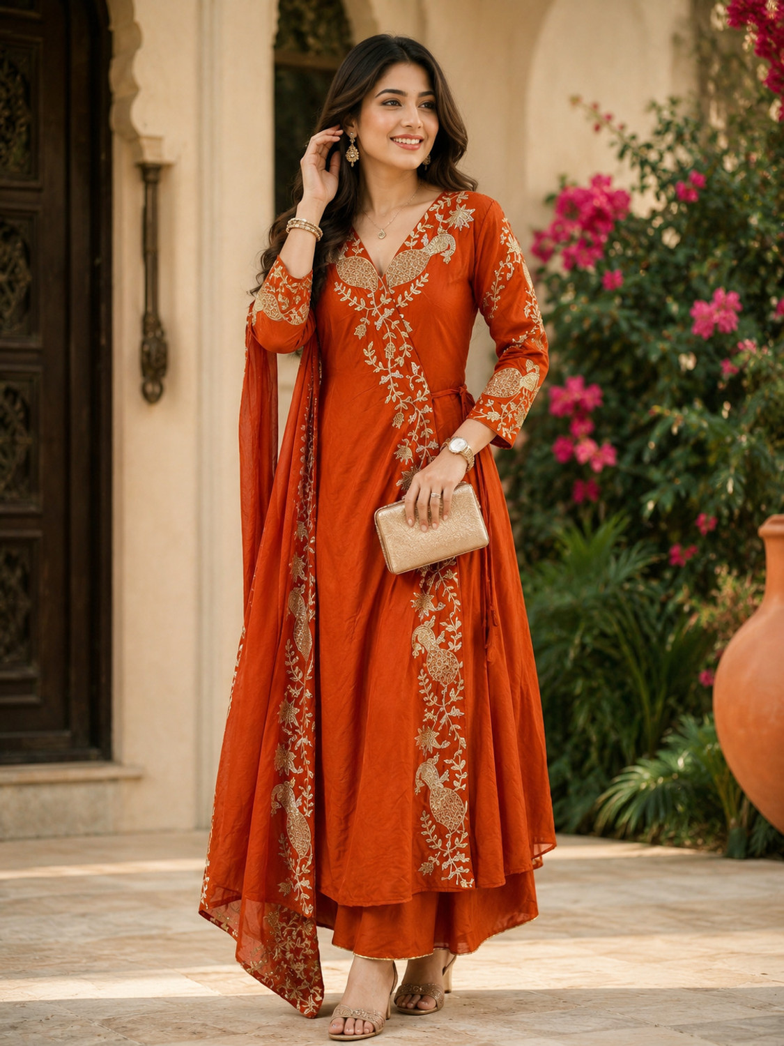 Image of Arriva Fab Women Pure Silk Kurta Palazzo Dupatta Set