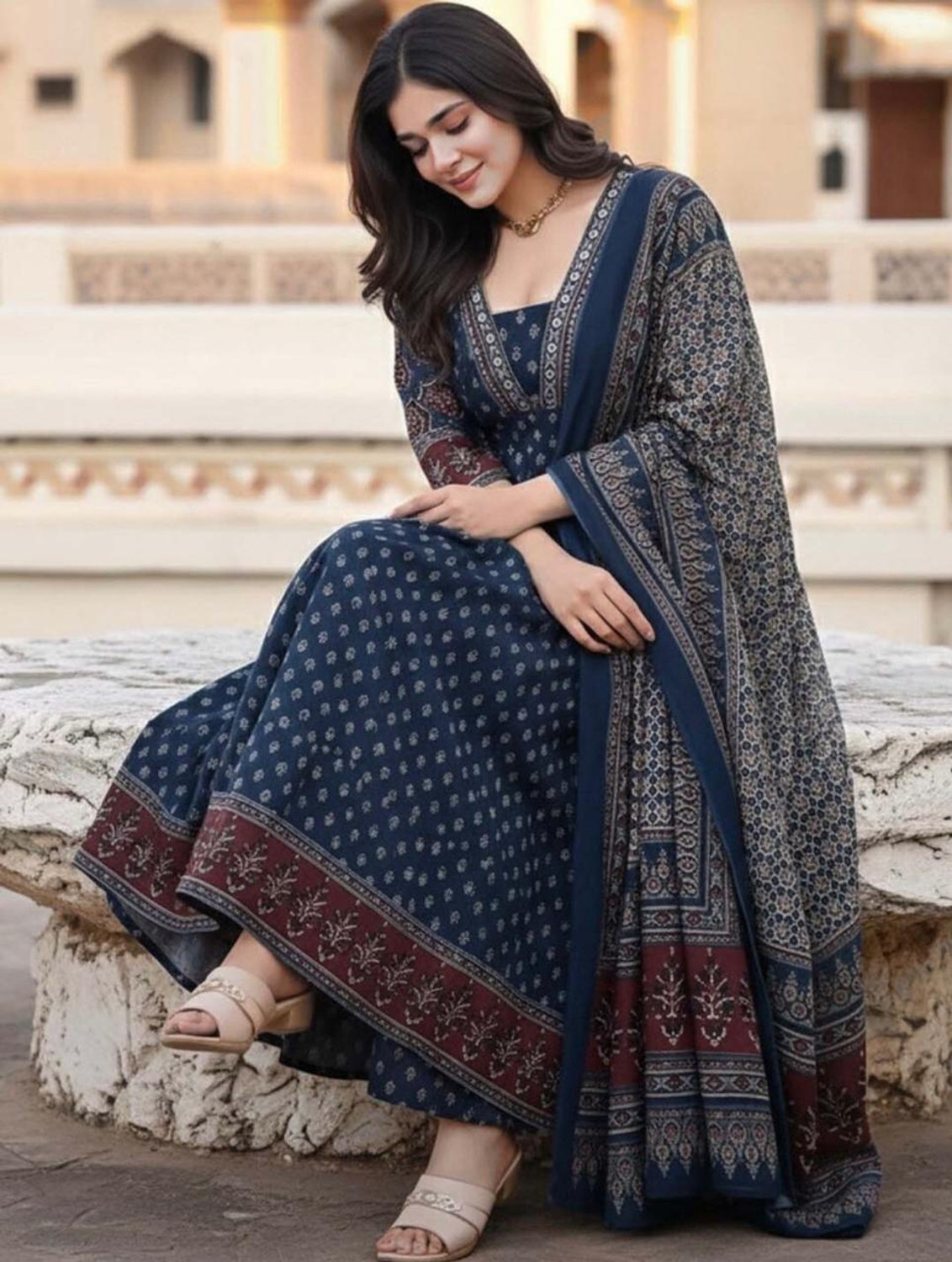 Image of JODAA Women Kurta Palazzo Dupatta Set