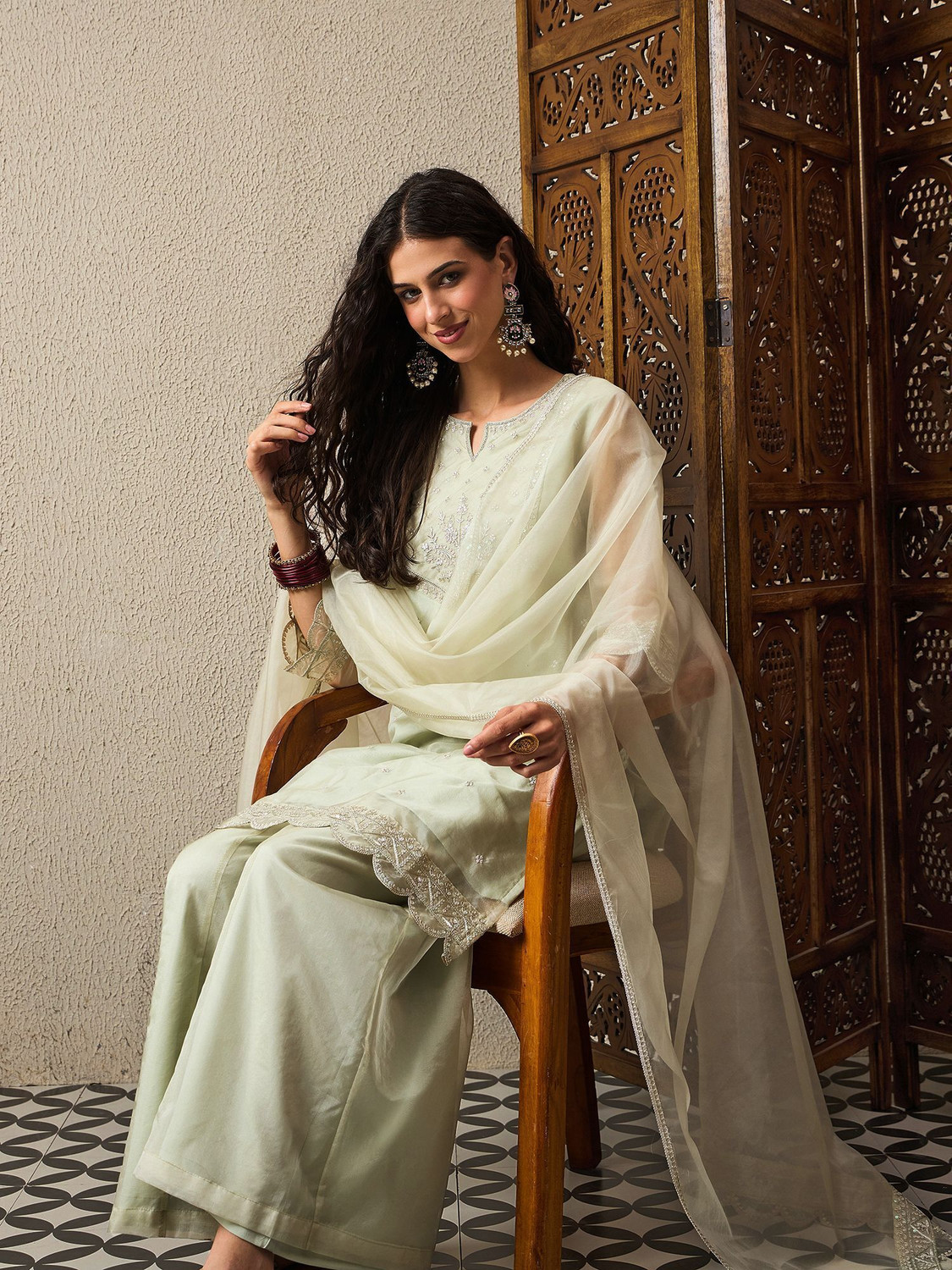 Image of AVANSHEE Women Kurta Palazzo Dupatta Set