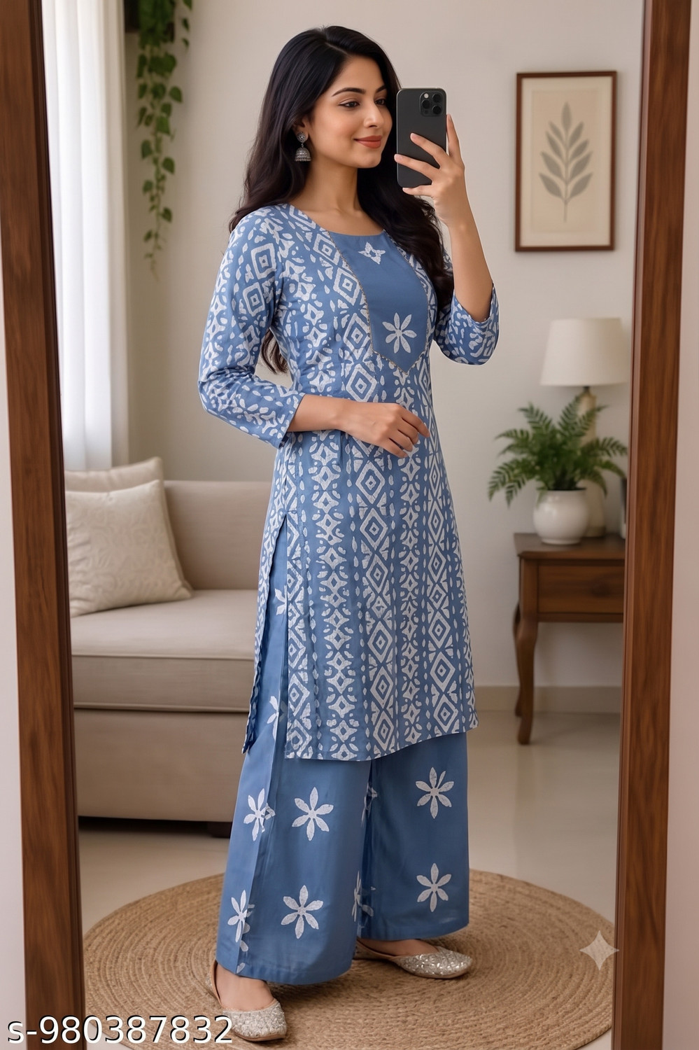 Image of SUBHAN CLOTHING Women Khadi Cotton Kurta Palazzo Set