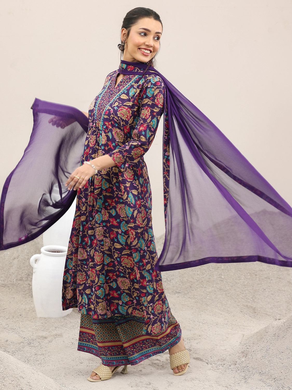 Image of LIBAS Women Kurta Palazzo Dupatta Set