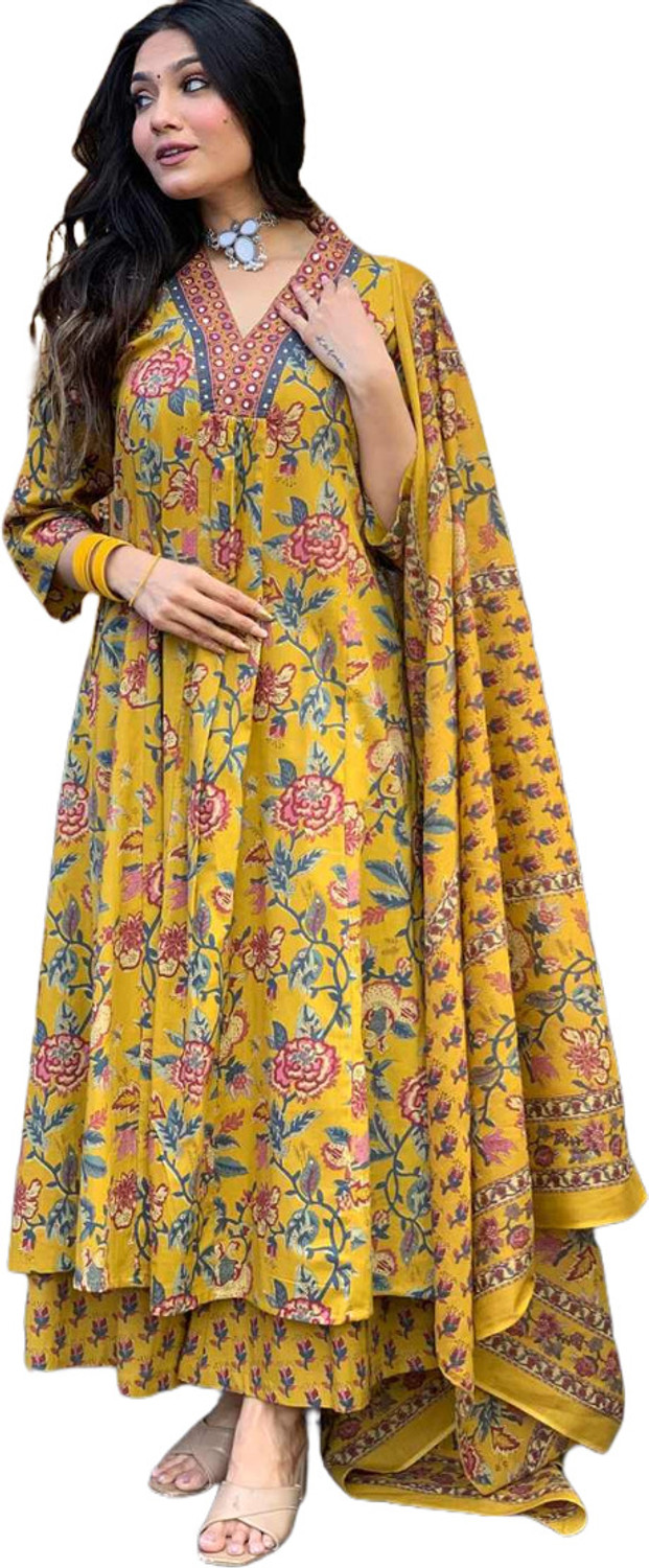 Image of BAMSOM WEAR Women Kurti Palazzo Dupatta Set