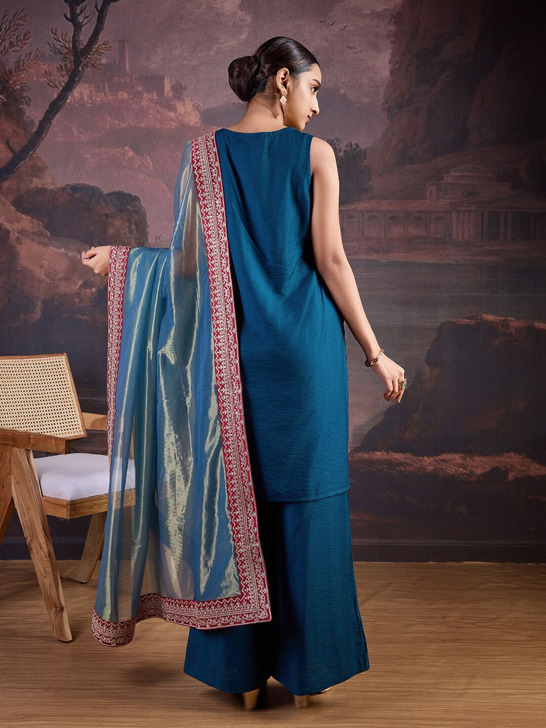 Image of House of Pataudi Women Kurta Palazzo Dupatta Set