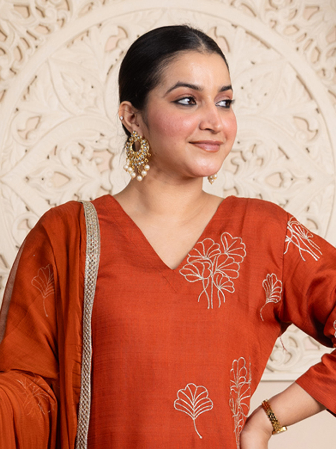 Image of VredeVogel Embroidered Kurta, Trouser /Pant & Dupatta Set