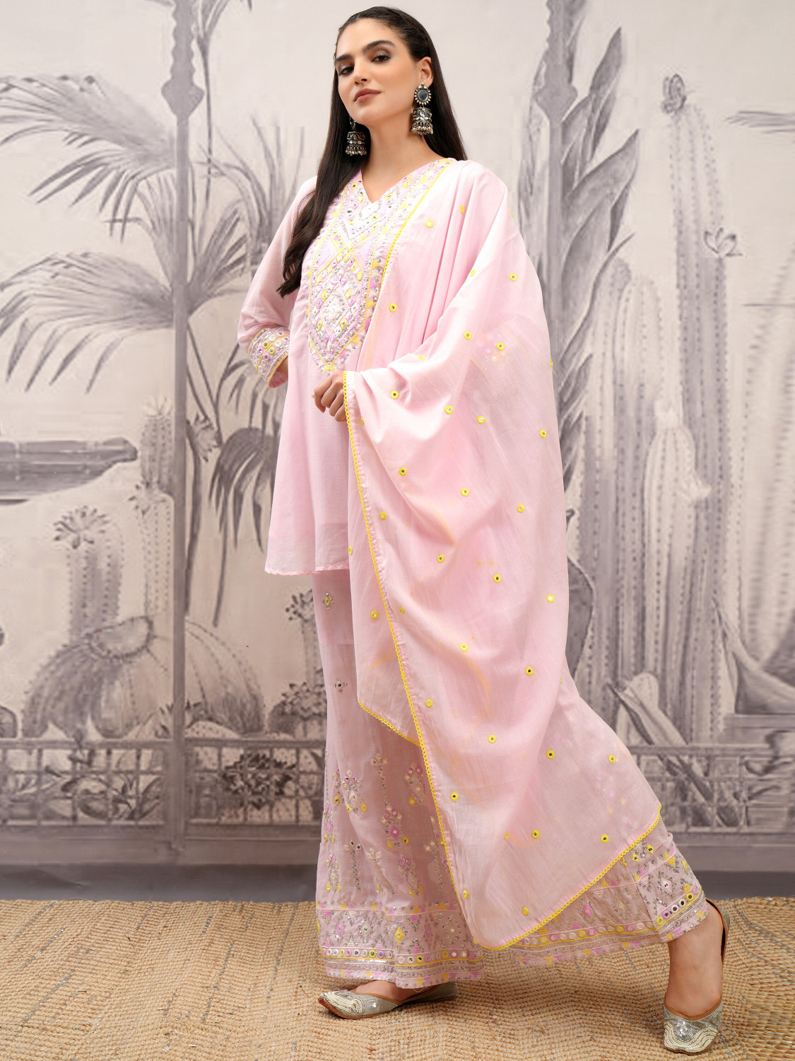 Image of Vishudh Women Kurta Sharara Attached Dupatta Set