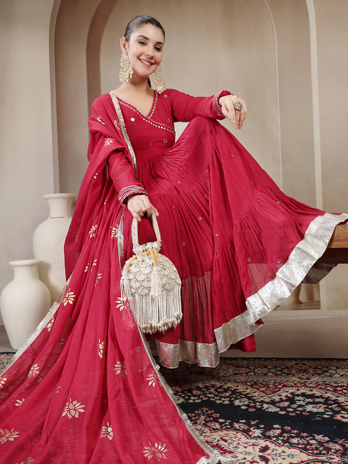 Image of Gulmohar Jaipur Women Kurta Palazzo Dupatta Set