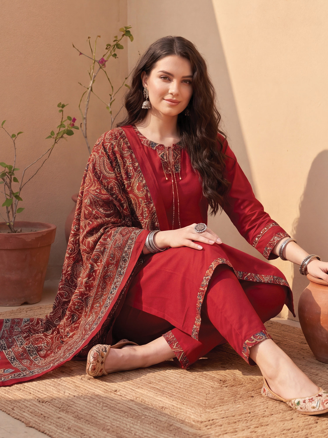 Image of Indo Era Women Kurta Pant Dupatta Set
