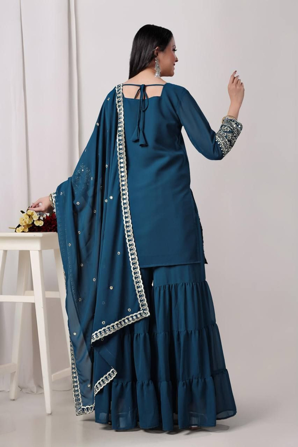 Image of JUNGLE CLOTHING Women Kurti Sharara Dupatta Set