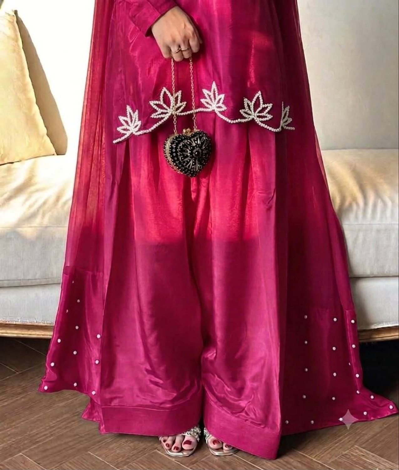 Image of Dharm Fashion Women Organza Kurta Sharara Dupatta Set