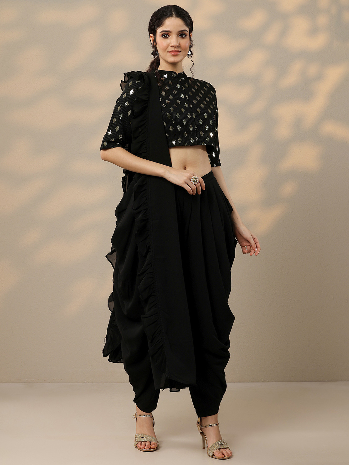 Image of GERUA BY LIBAS Women Ethnic Top Sari Pant Set